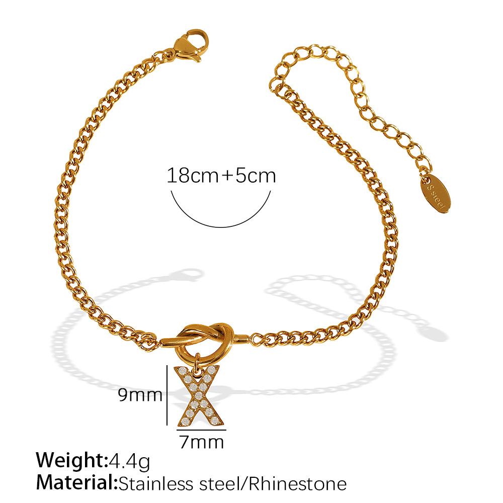 Gold color / 1 Piece Simple Series Simple Letter X Stainless Steel 18K Gold Color Plated Rhinestone Women's Charm Bracelets Picture24